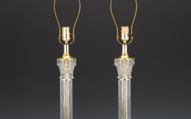 Pair of Crystal Column Lamps