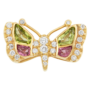Pair of Gold, Pink Tourmaline, Peridot and Diamond Butterfly Pins