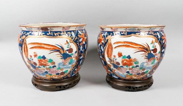 Pair of Imari Porcelain Fish Bowls