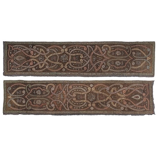 Pair of Large Turkish Ottoman Silk Embroidered Panels