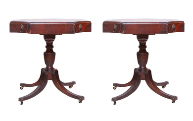Pair of Leather and Wood Side Tables