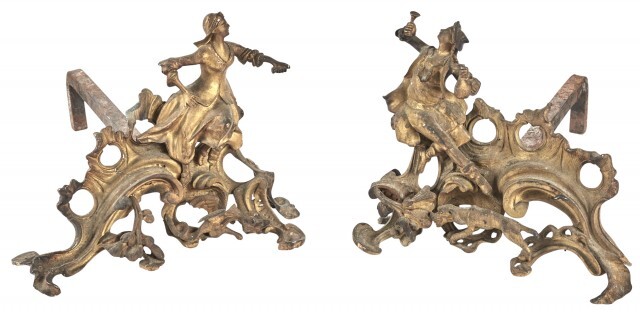 Pair of Louis XV Style Gilt-Bronze Figural Chenets