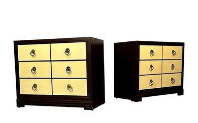 Pair of Mid-Century Modern John Stuart Parchment Nightstands / Dressers / Chests