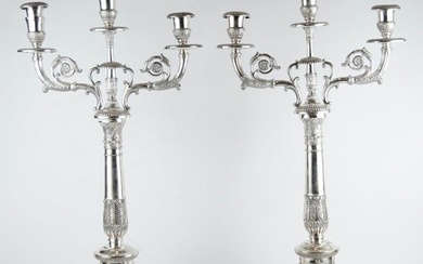 Pair of Silver Candelabras (800) Empire Style H: 20" 2950 Grms.