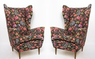 Pair of armchairs, bergere model, wooden, high-backed