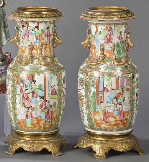 Pair of chinese porcelain vases in Cantón, Dynasty