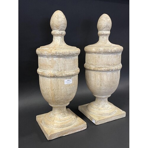 Pair of decorative faux wood finials, each approx 57cm H (2)
