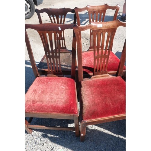 Pair of early 19th C oak broad seated dining chairs with dro...