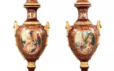 Pair of porcelain floor vases with gilt bronze in the...