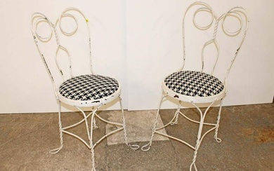 Pair of vintage bent iron ice cream chairs approx. 16" diameter x 35" h seat height 19"