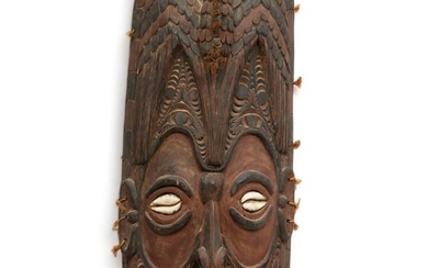 Papua New Guinea, Sepik River Region, Carved Wood Ancestral Mask, Ca. Mid 20th C., H 50" W 15"