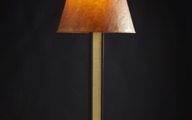 Paul DUPRÉ-LAFON 1900-1971Rare lampadaire - circa 1945Fût quadrangulaire à monture en lames de fer plat...