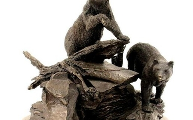 Paul Everett Tadlock Two Bears Bronze Sculpture