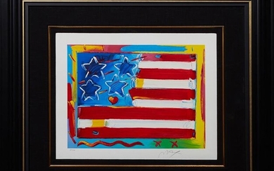 Peter Max (1937-, New York/Germany), "Flag with Heart,"