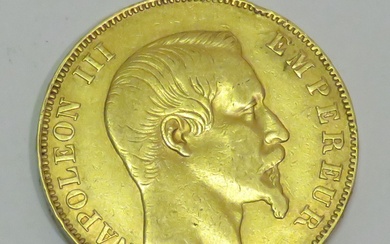 Pièce en or de 50 Francs "Napoléon III-Tête nue" datée de 1857, Atelier A (Paris)....