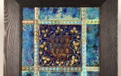 Pilkingtons Royal Lancastrian framed tiles, central tile rel...