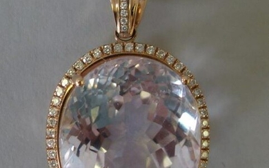 Pink Kunzite & Diamond Rose Gold Pendant, 46 Carat