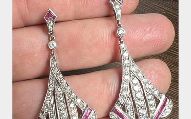 Platinum Ruby & Diamond Earrings