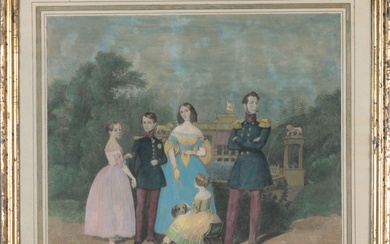Portrait - Prince Carl et famille - "Le couple princier avec ses enfants devant la...