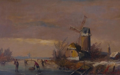 Prooijen, Albert Jurardus van: Holländische Landschaft mit zugefrorenem Kanal und Windmühle