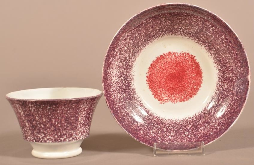 Purple and Red Spatter Cup and Saucer.