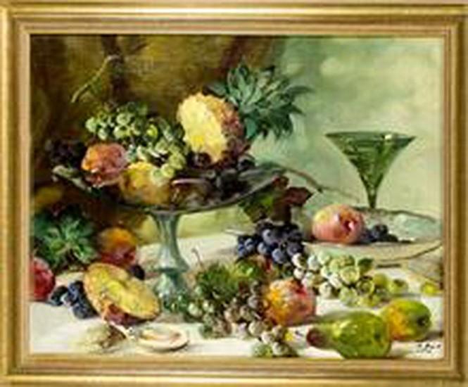 R. Bock, still life painter around 1900, lush fruit