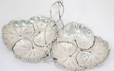 REED & BARTON STERLING SILVER WATER LILY LEAVES CANDY NUT DISH 13 INCHES