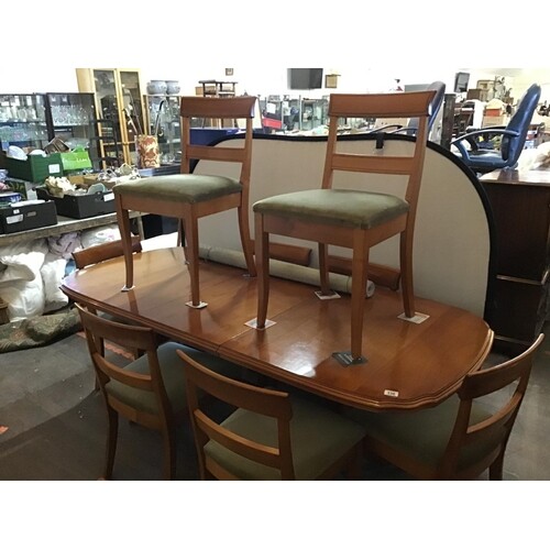 REPRODUCTION TWIN PEDESTAL DINING TABLE WITH LEAF AND 8 MATC...