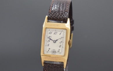 ROTARY montre-bracelet rectangulaire en GG 375/000, Suisse / Angleterre vers 1935, remontage manuel, boîtier à...