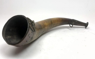 RS 1835 Metal Mounted Horn Instrument. Bull Horn Inscri