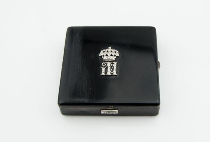 Rare Art Deco Gild Silver Black Enamel Diamond Compact