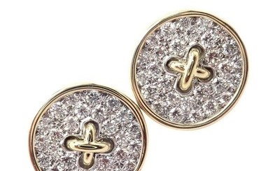 Rare! Authentic Tiffany & Co 18k Yellow Gold Diamond Signature Button Earrings