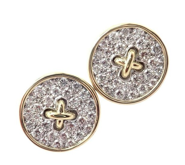 Rare! Authentic Tiffany & Co 18k Yellow Gold Diamond Signature Button Earrings