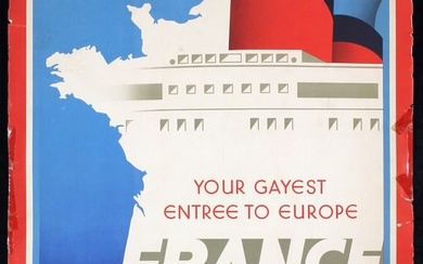 Rare Original ca. 1940s French Line Travel Poster