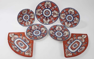 Regency pearlware glazed tablewares, decorated in a variation of the Dollar pattern (7 pieces)