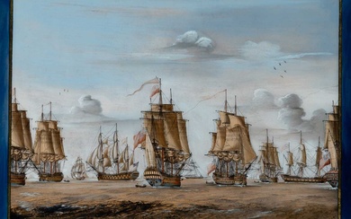 Reverse Painting on Glass Depicting a Fleet of Ships Entitled 'THE GREAT ADMIRAL NELSON' Wenzeslaus Wieden, 1812