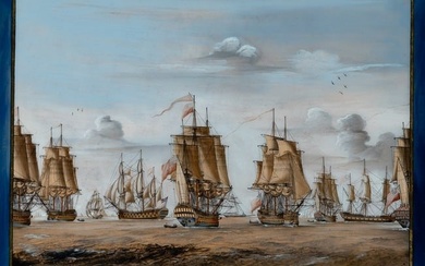 Reverse Painting on Glass Depicting a Fleet of Ships Entitled 'THE GREAT ADMIRAL NELSON' Wenzeslaus
