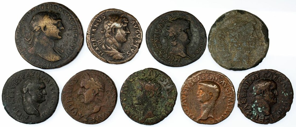 Roman Empire, a Selection of Principate Bronze (9): i) Octavian and Julius Caesar, AE Dupondius...