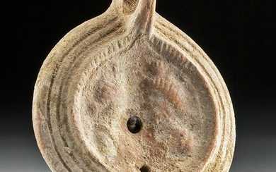 Roman Pottery Oil Lamp w/ Two Busts & Planta Pedis