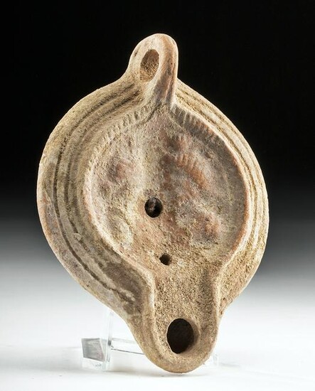 Roman Pottery Oil Lamp w/ Two Busts & Planta Pedis