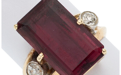 Rubelite Tourmaline, Diamond, Gold Ring The ring features an...