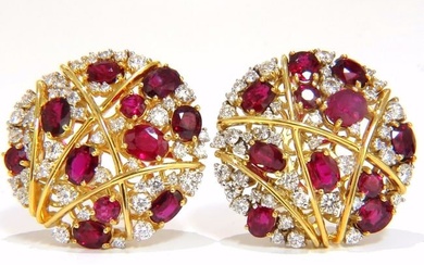 Ruby Diamonds Earrings Cocktail Cluster 14kt Gold