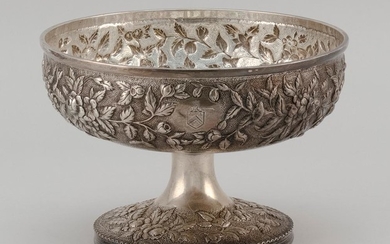 S. KIRK & SON COIN SILVER BOWL Bowl and conforming foot with repoussé floral decoration. Central monogram. Height 4.5". Diameter 6.7...