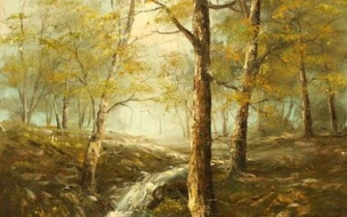 SAMUEL OIL ON CANVAS, STREAM IN FOREST
