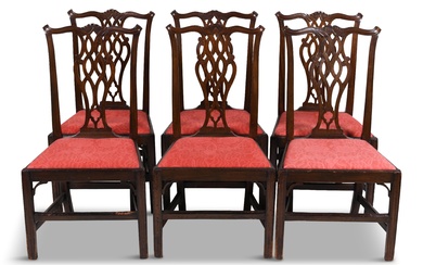SET OF SIX CHIPPENDALE, POSSIBLY PENNSYLVANIA MAHOGANY DINING CHAIRS, 18TH CENTURY 38 x 20 1/2 x 18 in. (96.5 x 52.1 x 45.7 cm.)