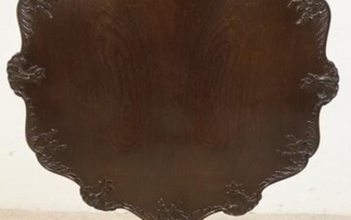 SOLID MAHOGANY TILT TOP TABLE WITH CARVED SCALLOPED