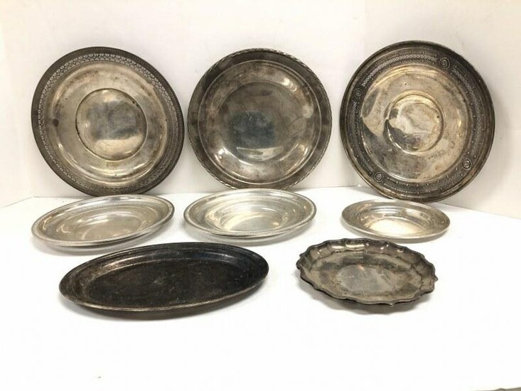 STERLING SILVER ESTATE LOT OF (8) PLATES AND TRAYS, (1)