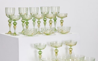 Salviati style (28) piece green glass stemware set