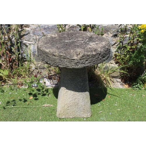 Sandstone staddle stone. {45 cm H x 39 cm Diam}.