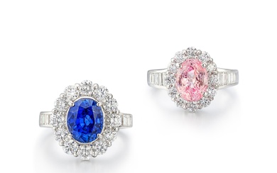 Sapphire and Diamond Ring; and Padparadscha Sapphire and Diamond Ring...